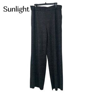 Meg & Margot Women Black Stretch Shimmering Wide-Leg Trousers Pant SZ L Pull On